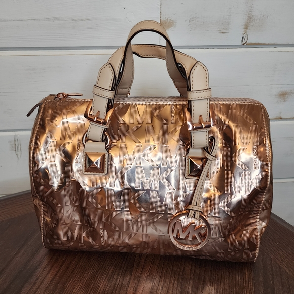 Michael Kors Grayson Metallic Rose Gold Medium Satchel - Picture 1 of 15